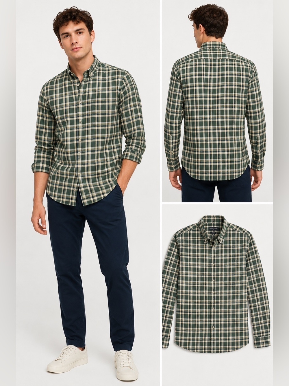 Banana Republic Untucked Fit Green Plaid Button Down Shirt Men’s Medium